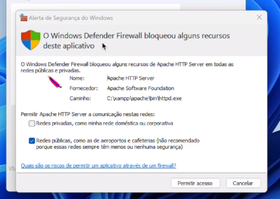 permitir acesso ao apache