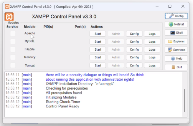 instalando o gerenciando o apache e mysql